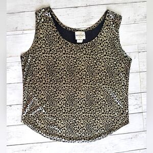 Vintage 1980's Bentley Black & Gold Metallic Foil Lightweight Leopard Tank Top